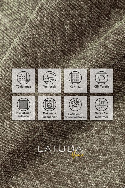 Jakarlı Şönil Koltuk Örtüsü  | Çekyat Örtüsü | Koltuk Şalı 175x350 Kaymaz Kum Beji