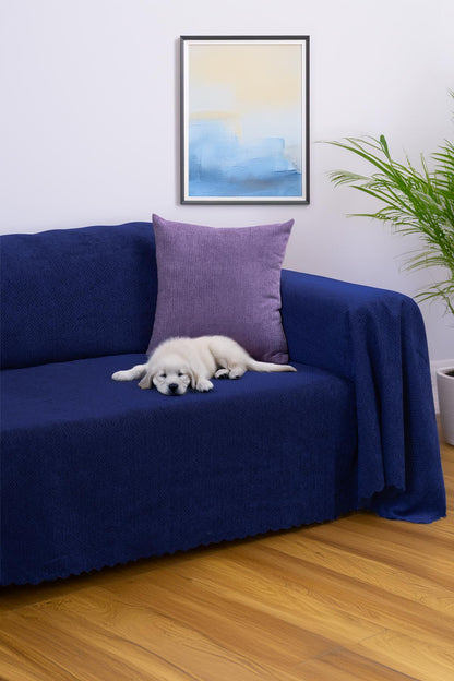 Jakarlı Şönil Koltuk Örtüsü  | Çekyat Örtüsü | Koltuk Şalı 175x350 Kaymaz Lacivert