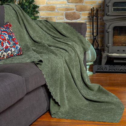 Jakarlı Şönil Koltuk Örtüsü  | Çekyat Örtüsü | Koltuk Şalı 175x350 Kaymaz Sage Yeşil