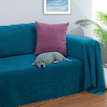 Jakarlı Şönil Koltuk Örtüsü  | Çekyat Örtüsü | Koltuk Şalı 175x350 Kaymaz Turkuaz