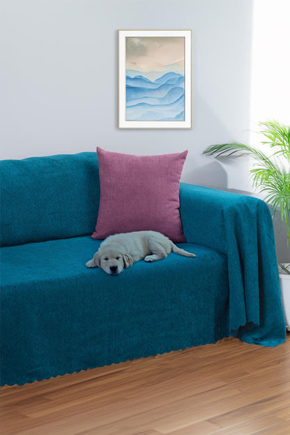 Jakarlı Şönil Koltuk Örtüsü  | Çekyat Örtüsü | Koltuk Şalı 175x350 Kaymaz Turkuaz