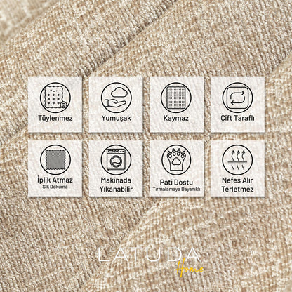 Jakarlı Şönil Koltuk Örtüsü  | Kanepe Örtüsü | Koltuk Şalı 110x175  2 Ad. Kaymaz Bej