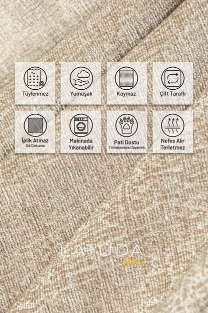 Jakarlı Şönil Koltuk Örtüsü  | Kanepe Örtüsü | Koltuk Şalı 110x175  2 Ad. Kaymaz Bej