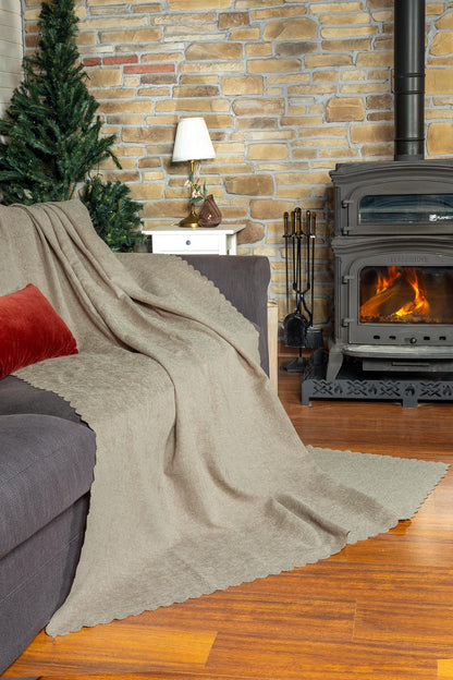 Jakarlı Şönil Koltuk Örtüsü  | Kanepe Örtüsü | Koltuk Şalı 110x175  2 Ad. Kaymaz Camel