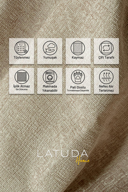 Jakarlı Şönil Koltuk Örtüsü  | Kanepe Örtüsü | Koltuk Şalı 110x175  2 Ad. Kaymaz Camel