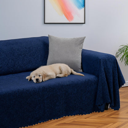 Premium Koltuk Örtüsü 175x300 LARGE Gramajlı Jakarlı Şönil  Lacivert | Kanepe Örtüsü |  Kaymaz