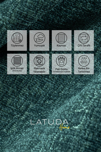 Jakarlı Şönil Koltuk Örtüsü  | Kanepe Örtüsü | Koltuk Şalı 175x300 Kaymaz Turkuaz