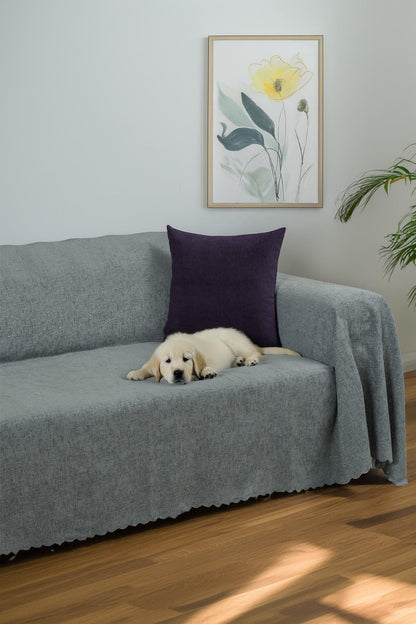 Jakarlı Şönil Koltuk Örtüsü  | Kanepe Örtüsü | Koltuk Şalı 175x350 Kaymaz Bulut