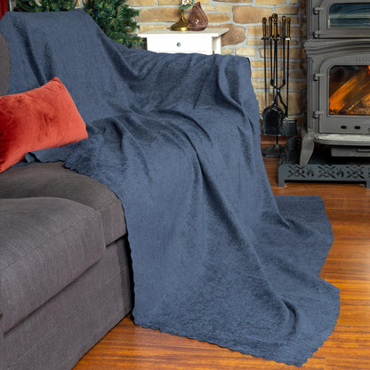 Jakarlı Şönil Koltuk Örtüsü  | Kanepe Örtüsü | Koltuk Şalı 175x350 Kaymaz Gece Mavisi