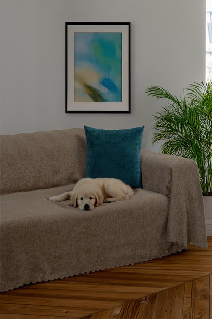 Jakarlı Şönil Koltuk Örtüsü  | Kanepe Örtüsü | Koltuk Şalı 175x350 Kaymaz Kahve