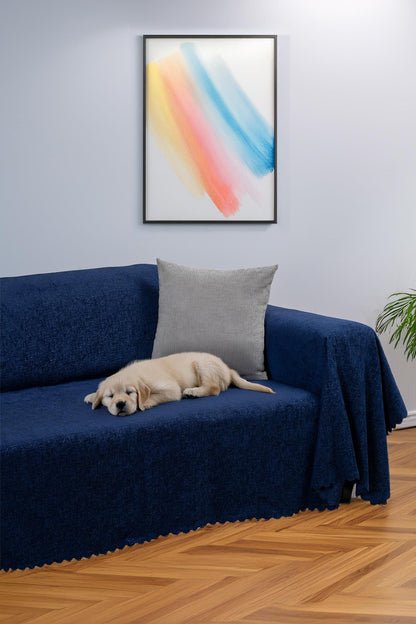 Jakarlı Şönil Koltuk Örtüsü  | Kanepe Örtüsü | Koltuk Şalı 175x350 Kaymaz Lacivert