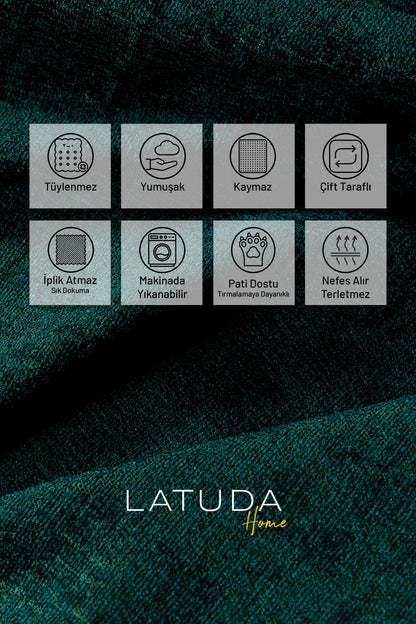 Jakarlı Şönil Koltuk Örtüsü  | Kanepe Örtüsü | Koltuk Şalı 175x350 Kaymaz Zümrüt