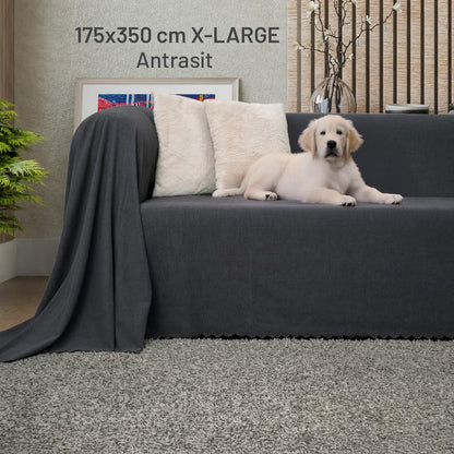 Kaymaz Koltuk Örtüsü Çift Taraflı Mikrofiber Şönil 175x350 cm XL- Antrasit – Kedi Köpek ve Çocuk Dostu