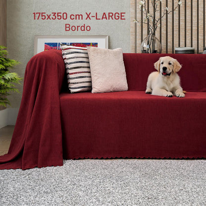 Kaymaz Koltuk Örtüsü Çift Taraflı Mikrofiber Şönil 175x350 cm XL- Bordo – Kedi Köpek ve Çocuk Dostu