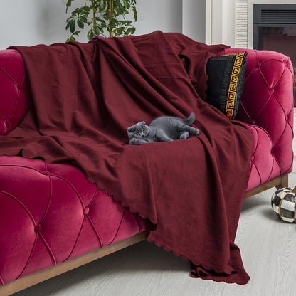 Kaymaz Koltuk Örtüsü Çift Taraflı Mikrofiber Şönil 175x350 cm XL- Bordo – Kedi Köpek ve Çocuk Dostu
