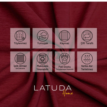 Kaymaz Koltuk Örtüsü Çift Taraflı Mikrofiber Şönil 175x350 cm XL- Bordo – Kedi Köpek ve Çocuk Dostu