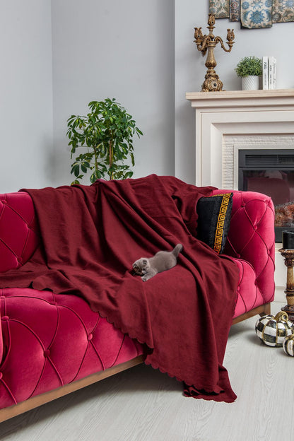 Kaymaz Koltuk Örtüsü Çift Taraflı Mikrofiber Şönil 175x350 cm XL- Bordo – Kedi Köpek ve Çocuk Dostu