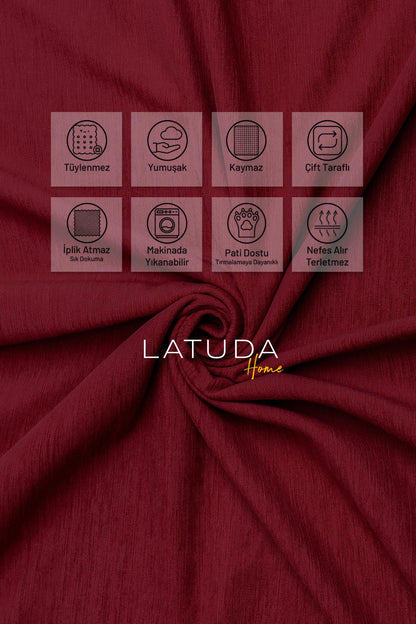 Kaymaz Koltuk Örtüsü Çift Taraflı Mikrofiber Şönil 175x350 cm XL- Bordo – Kedi Köpek ve Çocuk Dostu