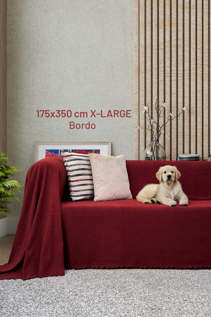 Kaymaz Koltuk Örtüsü Çift Taraflı Mikrofiber Şönil 175x350 cm XL- Bordo – Kedi Köpek ve Çocuk Dostu