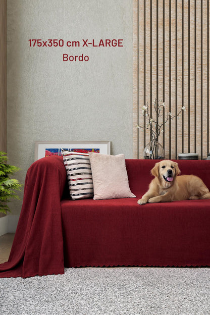 Kaymaz Koltuk Örtüsü Çift Taraflı Mikrofiber Şönil 175x350 cm XL- Bordo – Kedi Köpek ve Çocuk Dostu