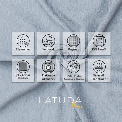 Kaymaz Koltuk Örtüsü Çift Taraflı Mikrofiber Şönil 175x350 cm XL- Bulut – Kedi Köpek ve Çocuk Dostu