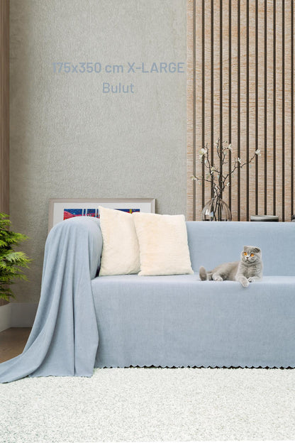 Kaymaz Koltuk Örtüsü Çift Taraflı Mikrofiber Şönil 175x350 cm XL- Bulut – Kedi Köpek ve Çocuk Dostu