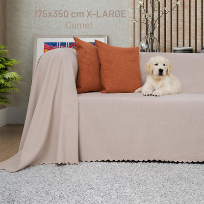 Kaymaz Koltuk Örtüsü Çift Taraflı Mikrofiber Şönil 175x350 cm XL- Camel – Kedi Köpek ve Çocuk Dostu