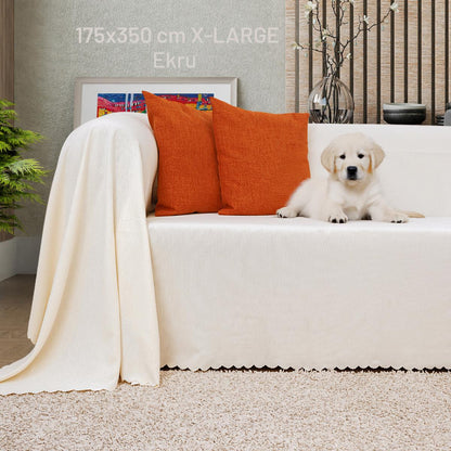 Kaymaz Koltuk Örtüsü Çift Taraflı Mikrofiber Şönil 175x350 cm XL- Ekru – Kedi Köpek ve Çocuk Dostu