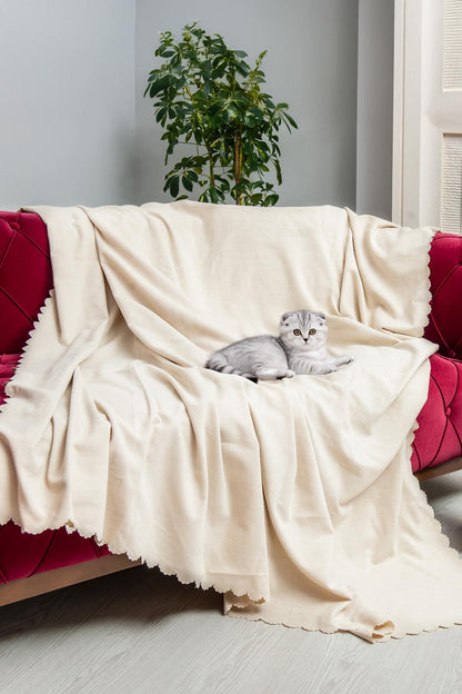 Kaymaz Koltuk Örtüsü Çift Taraflı Mikrofiber Şönil 175x350 cm XL- Ekru – Kedi Köpek ve Çocuk Dostu