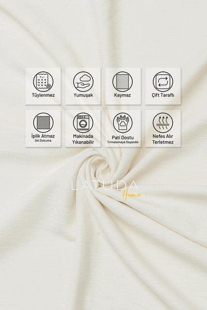 Kaymaz Koltuk Örtüsü Çift Taraflı Mikrofiber Şönil 175x350 cm XL- Ekru – Kedi Köpek ve Çocuk Dostu