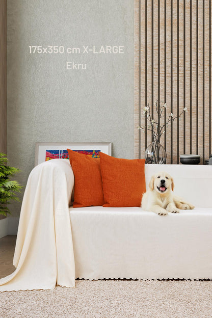 Kaymaz Koltuk Örtüsü Çift Taraflı Mikrofiber Şönil 175x350 cm XL- Ekru – Kedi Köpek ve Çocuk Dostu
