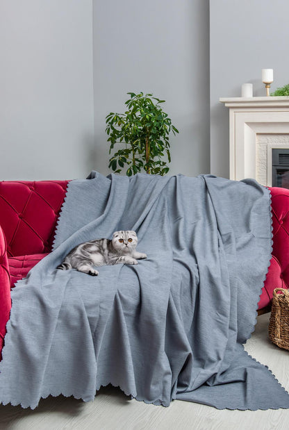 Kaymaz Koltuk Örtüsü Çift Taraflı Mikrofiber Şönil 175x350 cm XL- Gri – Kedi Köpek ve Çocuk Dostu
