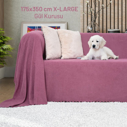 Kaymaz Koltuk Örtüsü Çift Taraflı Mikrofiber Şönil 175x350 cm XL- Gül Kurusu – Kedi Köpek ve Çocuk Dostu