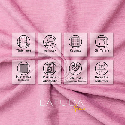 Kaymaz Koltuk Örtüsü Çift Taraflı Mikrofiber Şönil 175x350 cm XL- Gül Kurusu – Kedi Köpek ve Çocuk Dostu