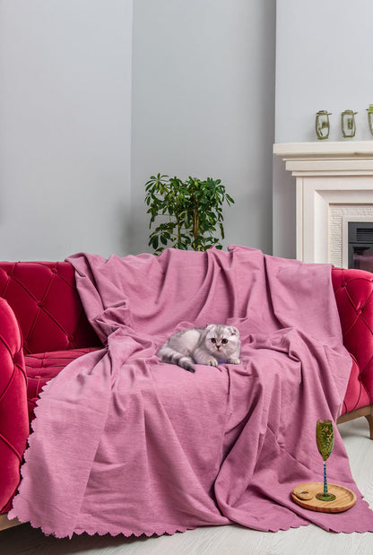 Kaymaz Koltuk Örtüsü Çift Taraflı Mikrofiber Şönil 175x350 cm XL- Gül Kurusu – Kedi Köpek ve Çocuk Dostu