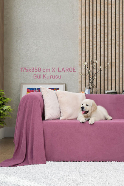 Kaymaz Koltuk Örtüsü Çift Taraflı Mikrofiber Şönil 175x350 cm XL- Gül Kurusu – Kedi Köpek ve Çocuk Dostu