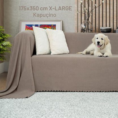 Kaymaz Koltuk Örtüsü Çift Taraflı Mikrofiber Şönil 175x350 cm XL- Kapuçino – Kedi Köpek ve Çocuk Dostu