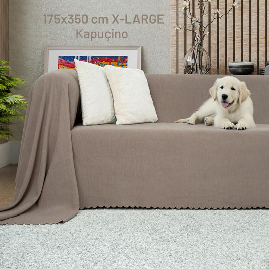 Kaymaz Koltuk Örtüsü Çift Taraflı Mikrofiber Şönil 175x350 cm XL- Kapuçino – Kedi Köpek ve Çocuk Dostu