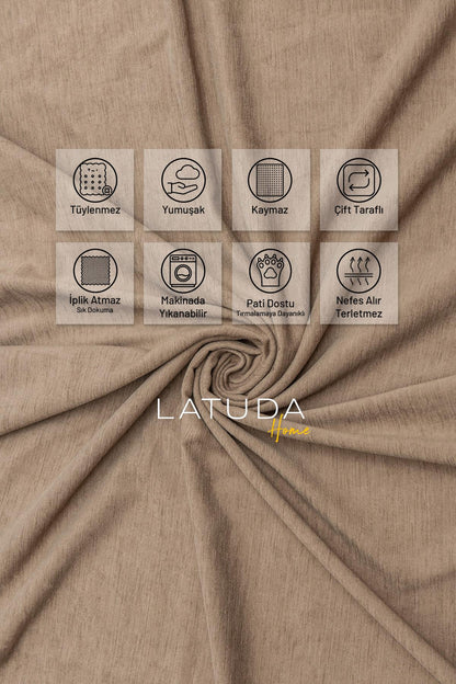 Kaymaz Koltuk Örtüsü Çift Taraflı Mikrofiber Şönil 175x350 cm XL- Kapuçino – Kedi Köpek ve Çocuk Dostu