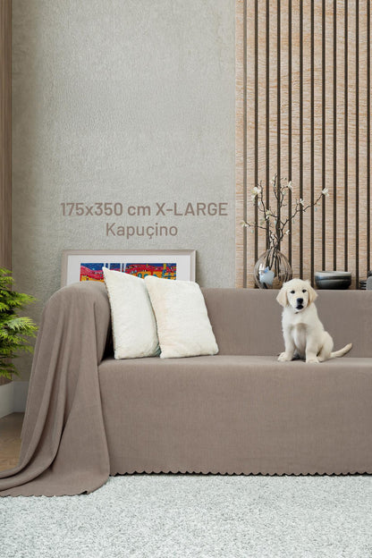 Kaymaz Koltuk Örtüsü Çift Taraflı Mikrofiber Şönil 175x350 cm XL- Kapuçino – Kedi Köpek ve Çocuk Dostu