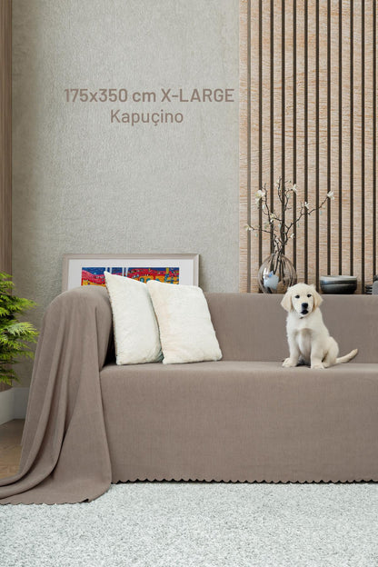 Kaymaz Koltuk Örtüsü Çift Taraflı Mikrofiber Şönil 175x350 cm XL- Kapuçino – Kedi Köpek ve Çocuk Dostu