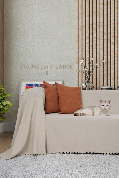Kaymaz Koltuk Örtüsü Çift Taraflı Mikrofiber Şönil 175x350 cm XL- Kil – Kedi Köpek ve Çocuk Dostu