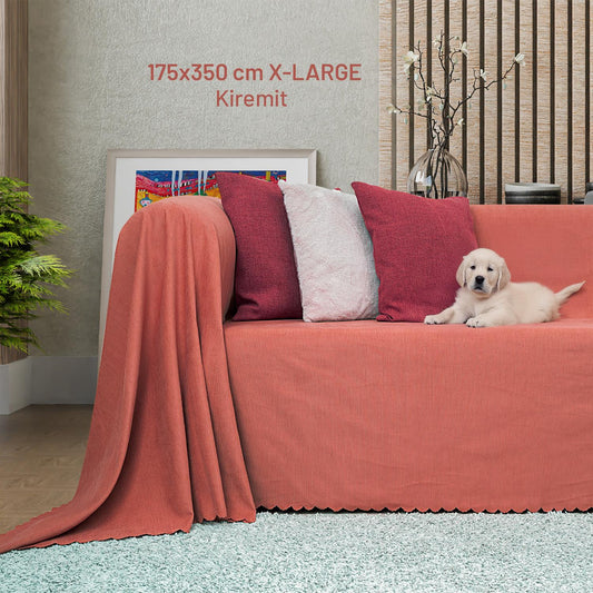 Kaymaz Koltuk Örtüsü Çift Taraflı Mikrofiber Şönil 175x350 cm XL- Kiremit – Kedi Köpek ve Çocuk Dostu