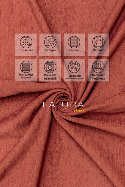 Kaymaz Koltuk Örtüsü Çift Taraflı Mikrofiber Şönil 175x350 cm XL- Kiremit – Kedi Köpek ve Çocuk Dostu