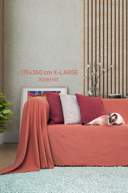 Kaymaz Koltuk Örtüsü Çift Taraflı Mikrofiber Şönil 175x350 cm XL- Kiremit – Kedi Köpek ve Çocuk Dostu