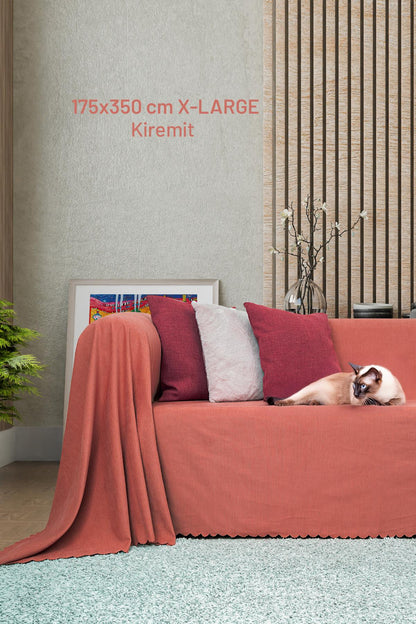 Kaymaz Koltuk Örtüsü Çift Taraflı Mikrofiber Şönil 175x350 cm XL- Kiremit – Kedi Köpek ve Çocuk Dostu