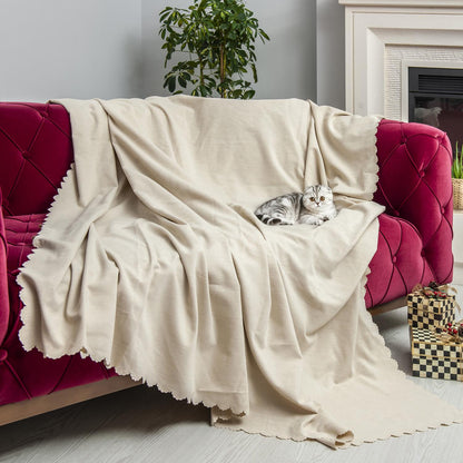 Kaymaz Koltuk Örtüsü Çift Taraflı Mikrofiber Şönil 175x350 cm XL- Krem – Kedi Köpek ve Çocuk Dostu