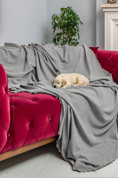 Kaymaz Koltuk Örtüsü Çift Taraflı Mikrofiber Şönil 175x350 cm XL- Kurşun – Kedi Köpek ve Çocuk Dostu