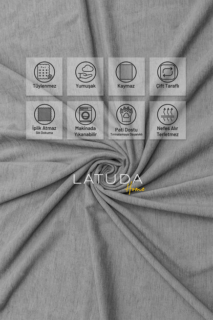 Kaymaz Koltuk Örtüsü Çift Taraflı Mikrofiber Şönil 175x350 cm XL- Kurşun – Kedi Köpek ve Çocuk Dostu