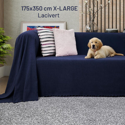 Kaymaz Koltuk Örtüsü Çift Taraflı Mikrofiber Şönil 175x350 cm XL- Lacivert – Kedi Köpek ve Çocuk Dostu